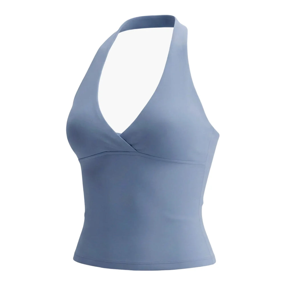 NCLAGEN Origin Halter Top Gym Clothes Deep-v 2 In 1 Women Yoga Vest Open Back Workout Fitness Camisole Sexy Running Sports Tops