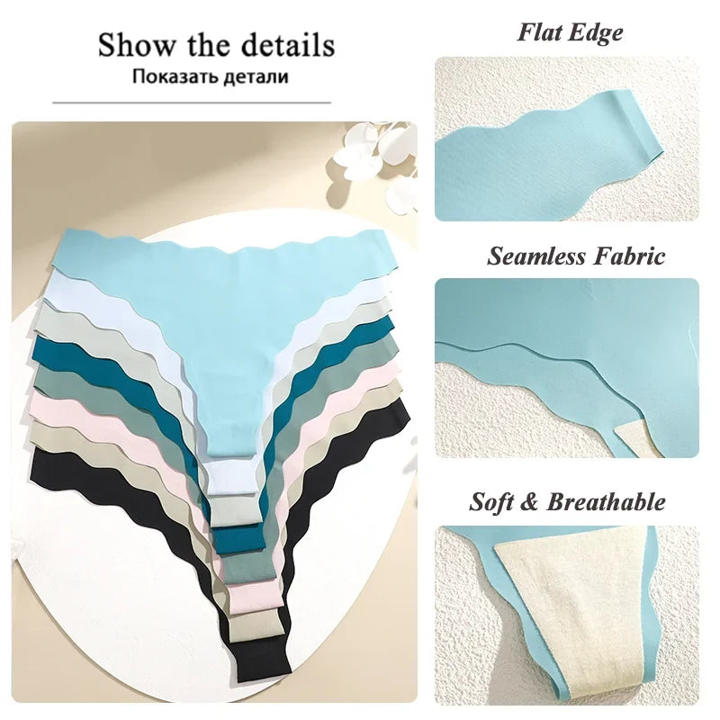 3PCS Women Seamless Panties Wavy Design Ultra-thin Panties Women Ice Silk Underwear Sexy Panty Low Waist G-string Female Solid