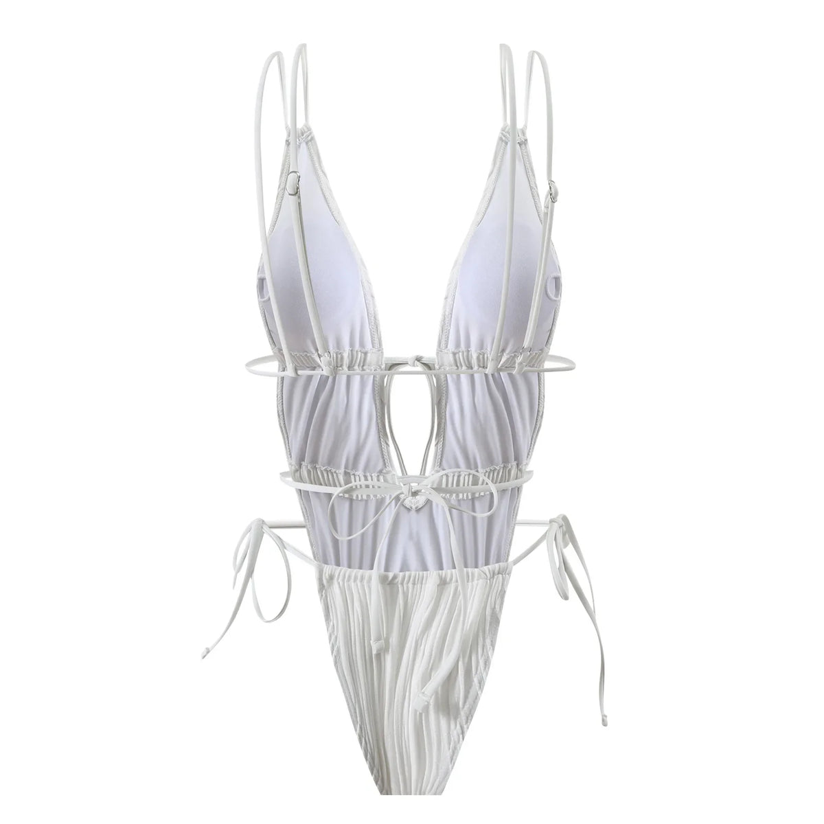 2026 New Deep V One Piece Black Swimsuit Halter Solid Color Women's Backless Bathing Suit Bandage White Swimwear For Female