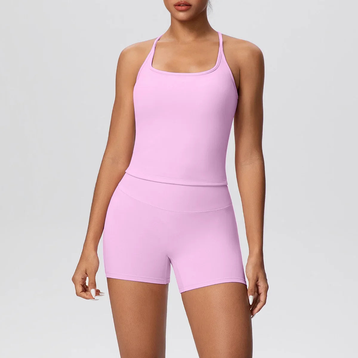 New 2Pcs Yoga Sets Naked Feel Women Workout Fitness Gym Clothes High Waist Yoga Shorts And Sports Bra Impact Shorts Workout Sets