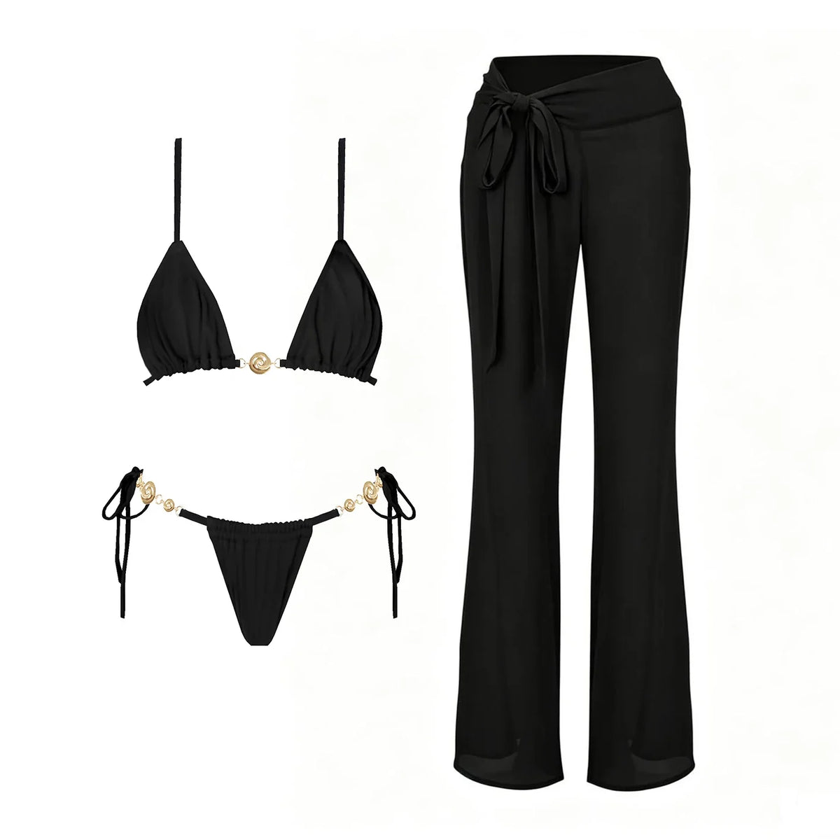 Black 3Pc Button Bikini Sexy Swimsuit Women 2026 New Swimwear Lace Skirt Swim Suit Push Up Bathingsuit Bandeau Biquini Beachwear