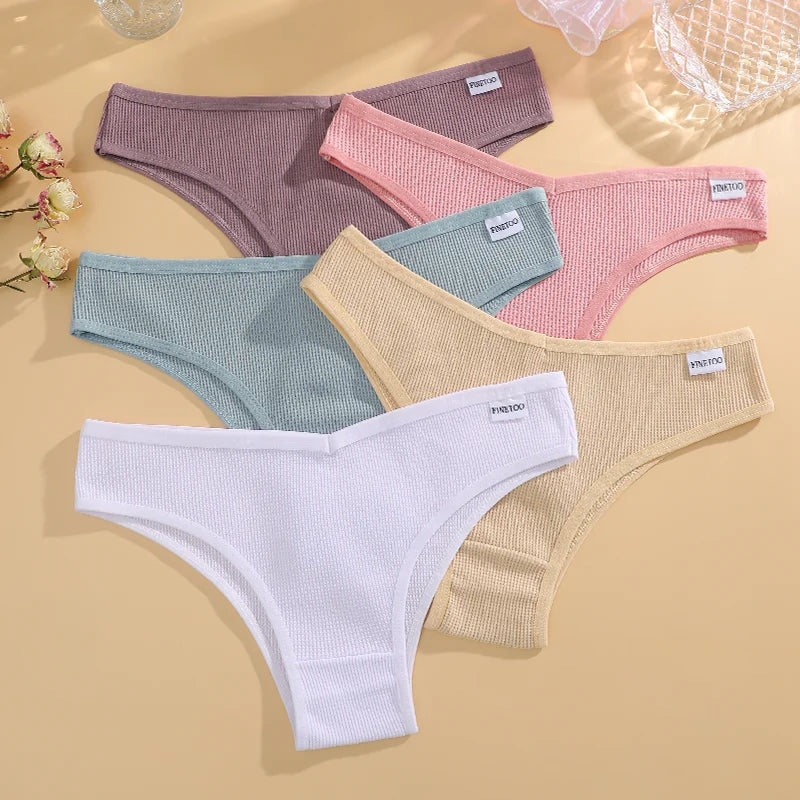 5Pcs/set Women Cotton Brazilian Panties Waffle Style S-XL Underpants Ladies Cotton Underwear Comfortable Soft Female Lingerie