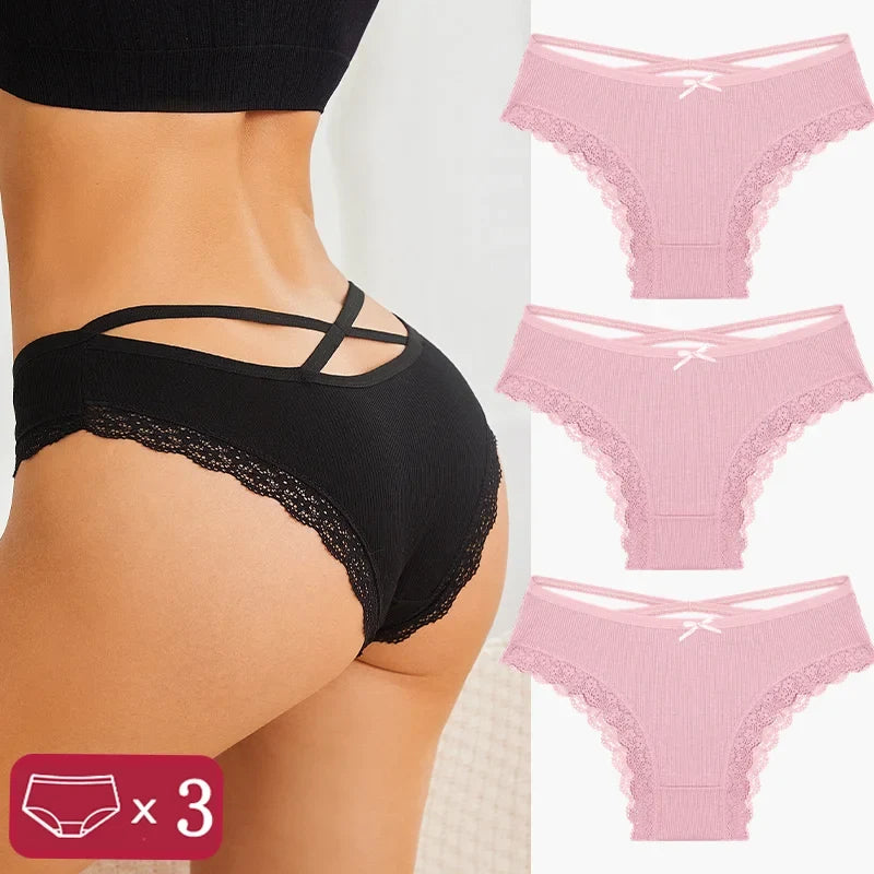 3Pcs Women Cotton Panties Seamless Hollow Sexy Design Unique Low Waist Women Panty Breathable Girl Underwear Soft Lingerie S-XL