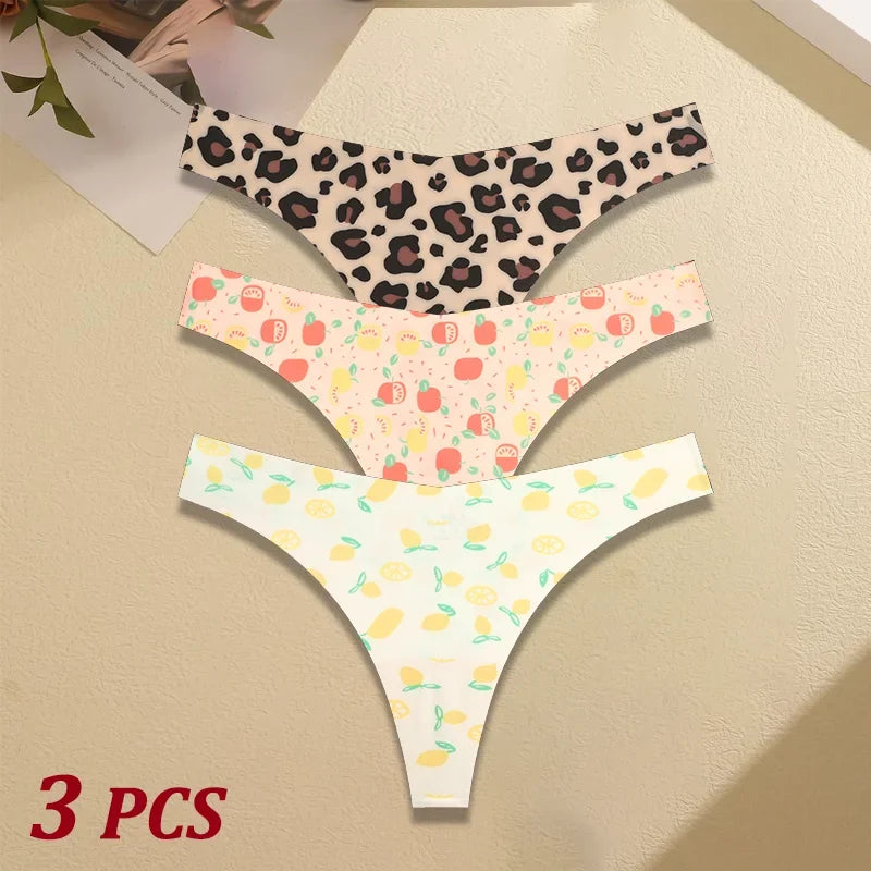3Pcs Ultra-thin Seamless G-string Women Thongs Sexy Sweet Fruit Low-waist Panties Ladies Soft Cute Thongs Female S-XL T-Back