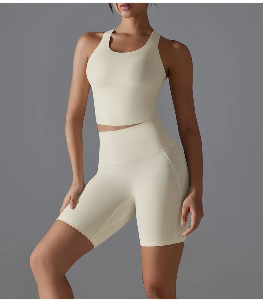 Yoga Set 2PCS Sports Suit seamless sports vest Women Nude tight-fitting Gym running Shorts Fitness Tracksuit Workout Sportswear