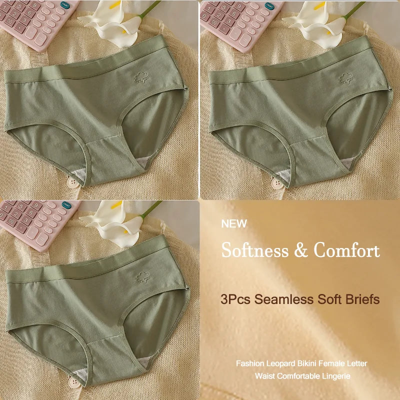 3Pcs Women's Cotton Underwear Panty Cute Sexy Panties Female Seamless Underpants Solid Color Panty Intimates Women Lingerie S-XL