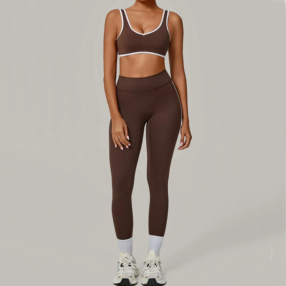 2PCS Women's Padding Sports Bra Pants Yoga Set High Waist Peach Hip Fitness Suit Running Workout Gym Leggings Yoga Set XP397