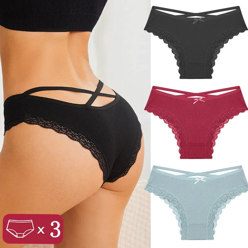 3Pcs Women Cotton Panties Seamless Hollow Sexy Design Unique Low Waist Women Panty Breathable Girl Underwear Soft Lingerie S-XL