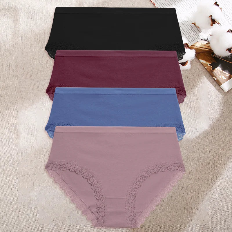 4Pcs/Set Women's Cotton Briefs Women Seamless Panties Solid Color Breathable Underwear Female Low Waist Soft Lingerie S-XXL