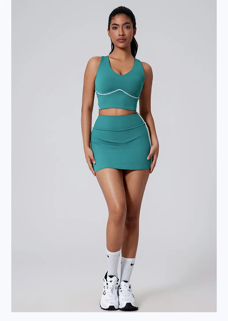 Women Vest Tank Top Tennis Suit Fitness Yoga Set Casual Outdoor Short Skirt Running Golf Gym Suit Female Breathable Sportswear