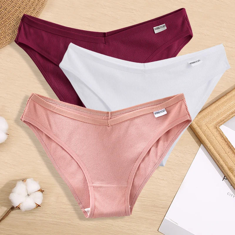 3PCS Women Cotton Panties Female Sexy Intimates Low Rise G-String Thongs Ladies Bikini Girl Solid Color Underwear Soft Lingerie