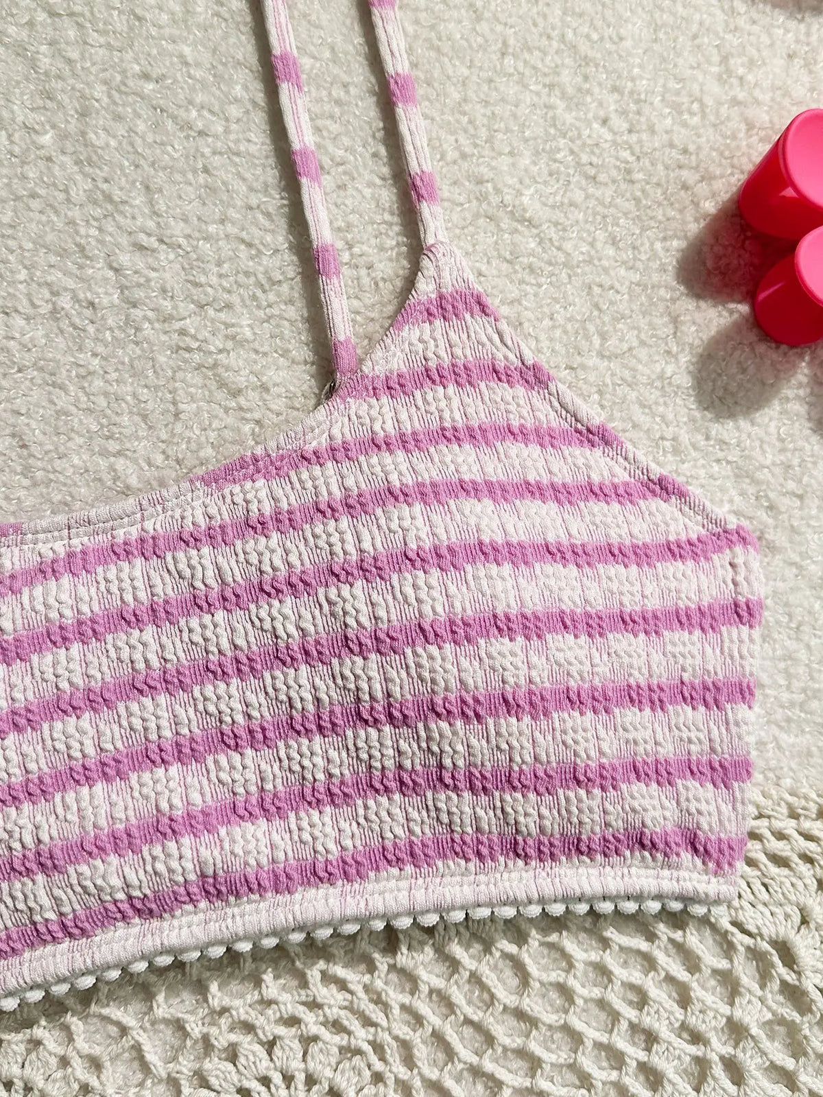Sexy Black Striped Bikinis 2025 Women Halter Pleate Push Up Micro Swimsuit Brazilian Beach Bathing Suit Holiday Thong Swimwear