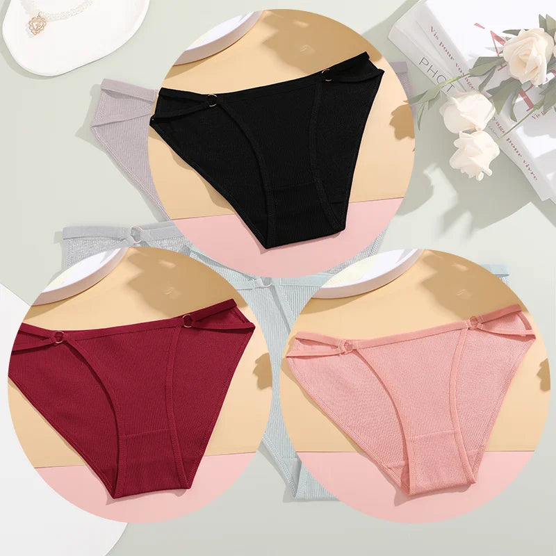 3Pcs Women Cotton Lingerie Sexy Soft Fashion Panties Femme Buckle Design Underwear Pantys Underpant Lingerie Lace Intimates S-XL