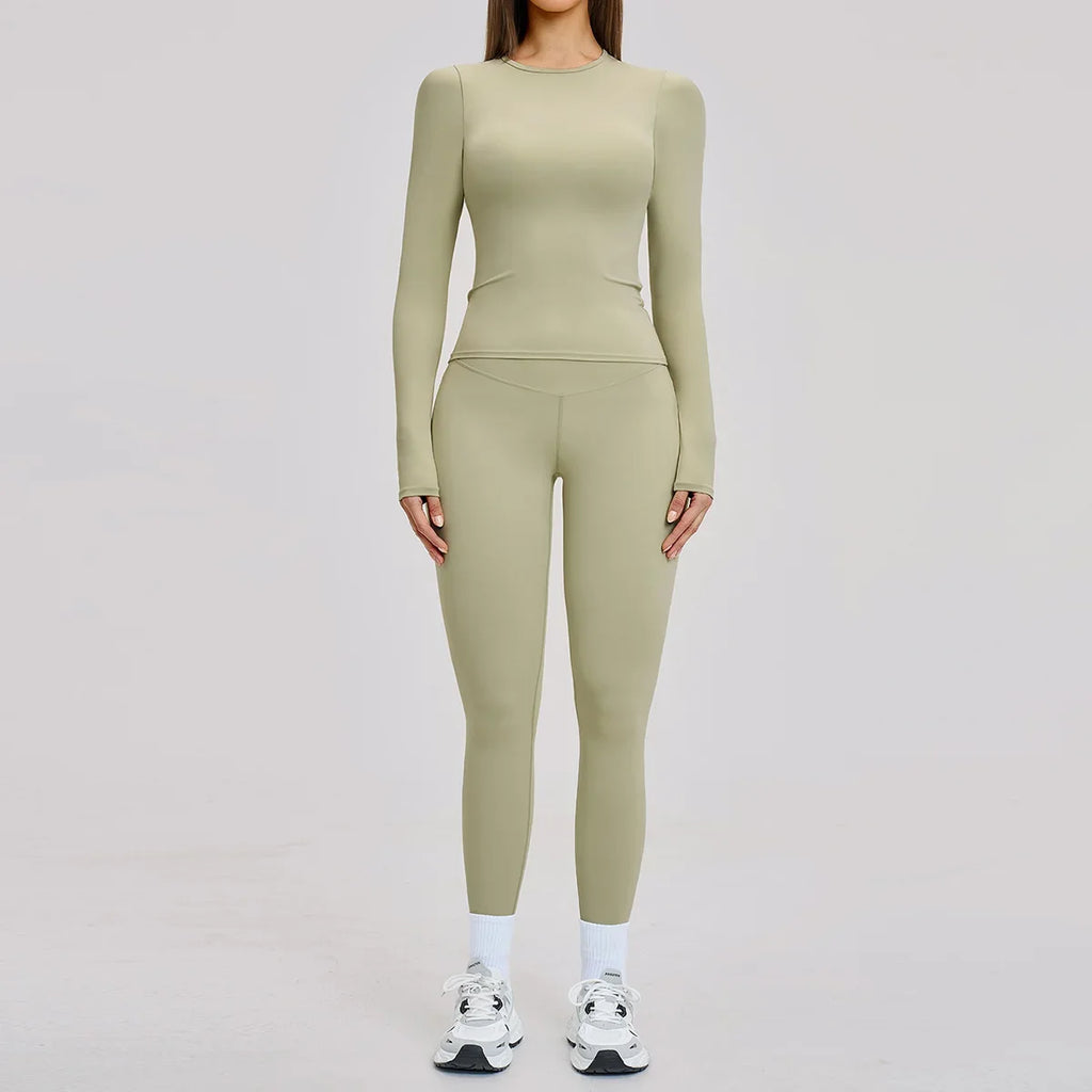 New Yoga Set 2PCS Gym Clothes Workout Outfits Women Long-sleeved T-shirt Sportswear Tracksuits Fitness Sports Vest Gym Leggings