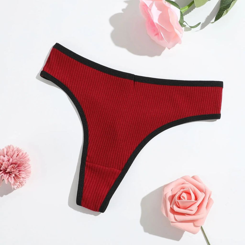 1pcs Seamless Cotton Thong Ribbed Ladies Panties Low Rise Solid Color Sexy G-string Panties Female Breathable Underwear
