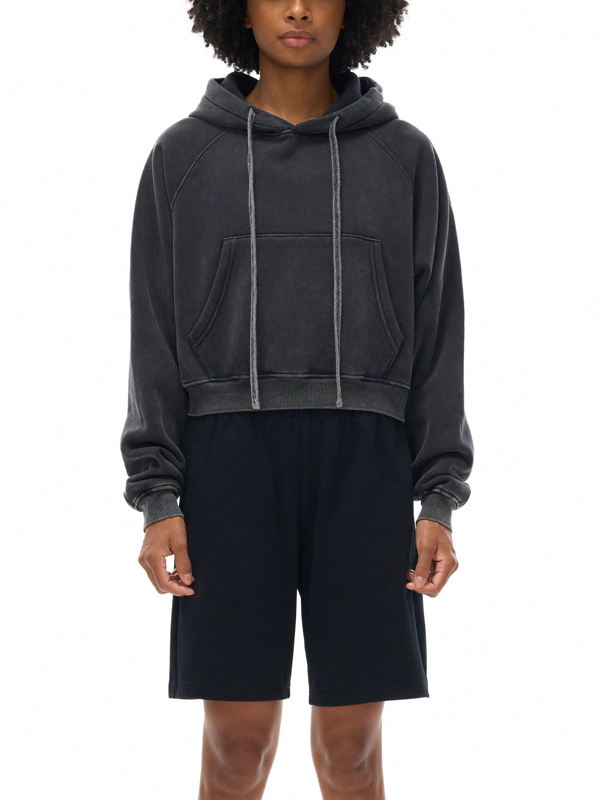 Basic B Grunge Wash Cropped Hoodie
