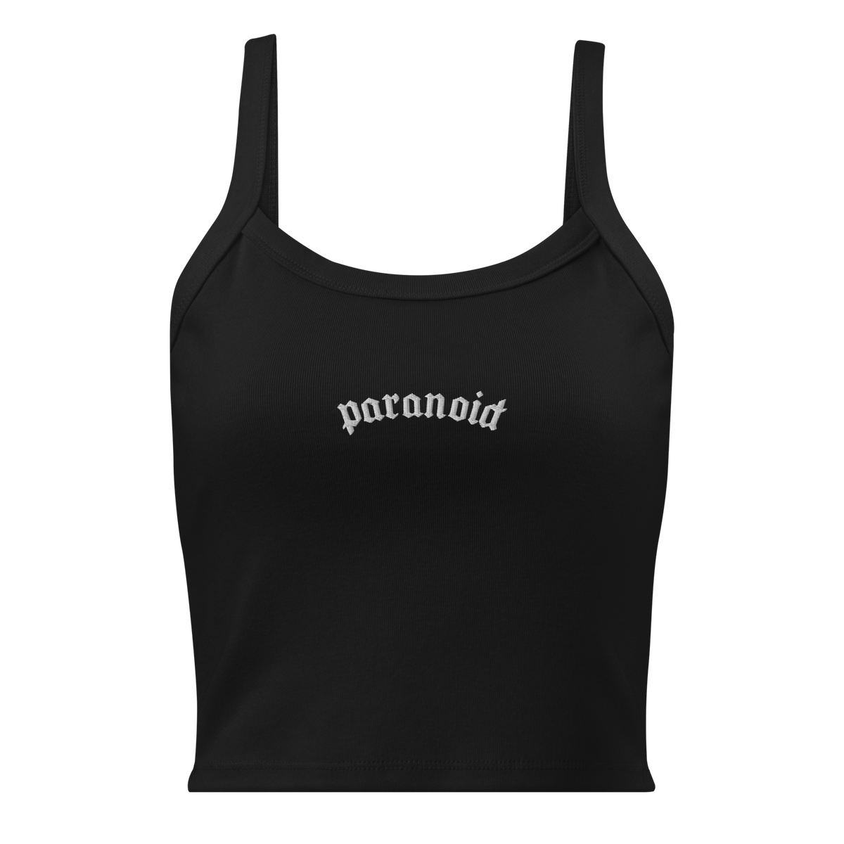 Paranoid Embroidered Ribbed Cropped Tank Top